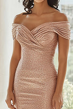 Sparkly Mermaid Off the Shoulder Cap Sleeve Zipper Up Sweep/Brush Train Mother of the Bride Dress