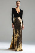 Sparkly Mermaid/Trumpet V-Neck Long Sleeve Sweep/Brush Train Prom Dress