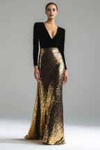 Sparkly Mermaid/Trumpet V-Neck Long Sleeve Sweep/Brush Train Prom Dress