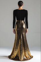 Sparkly Mermaid/Trumpet V-Neck Long Sleeve Sweep/Brush Train Prom Dress