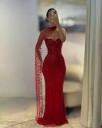 Sparkly Off the Shoulder Sleeveless Mermaid Crystal Sweep Train Prom Dress