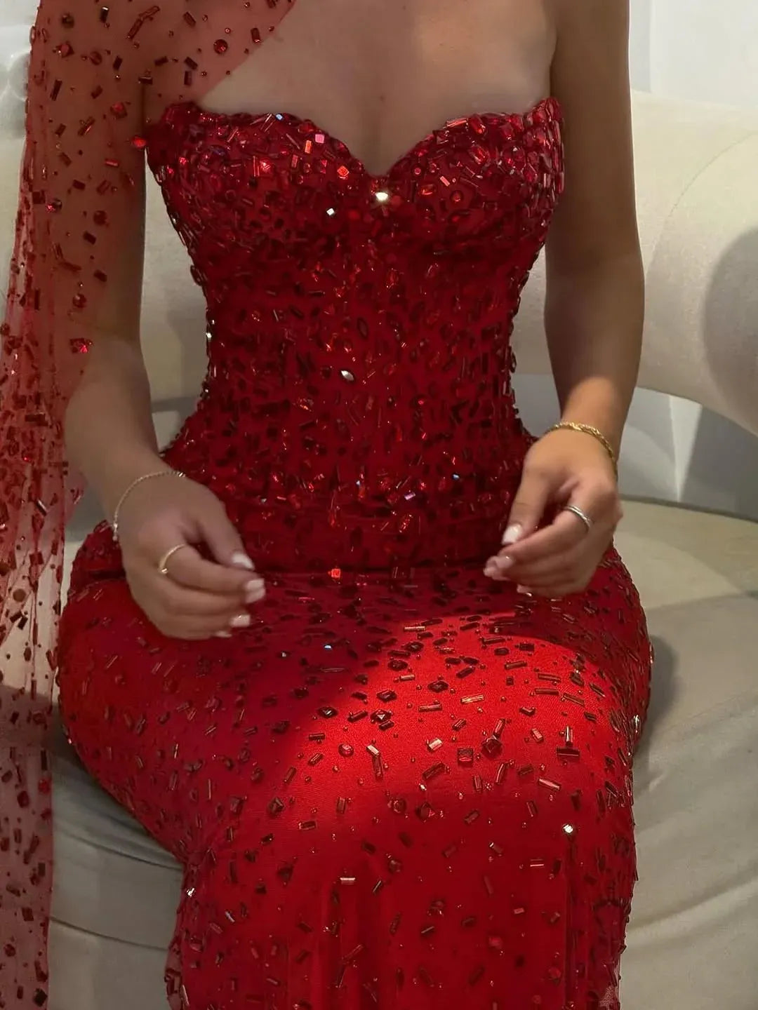 Sparkly Off the Shoulder Sleeveless Mermaid Crystal Sweep Train Prom Dress