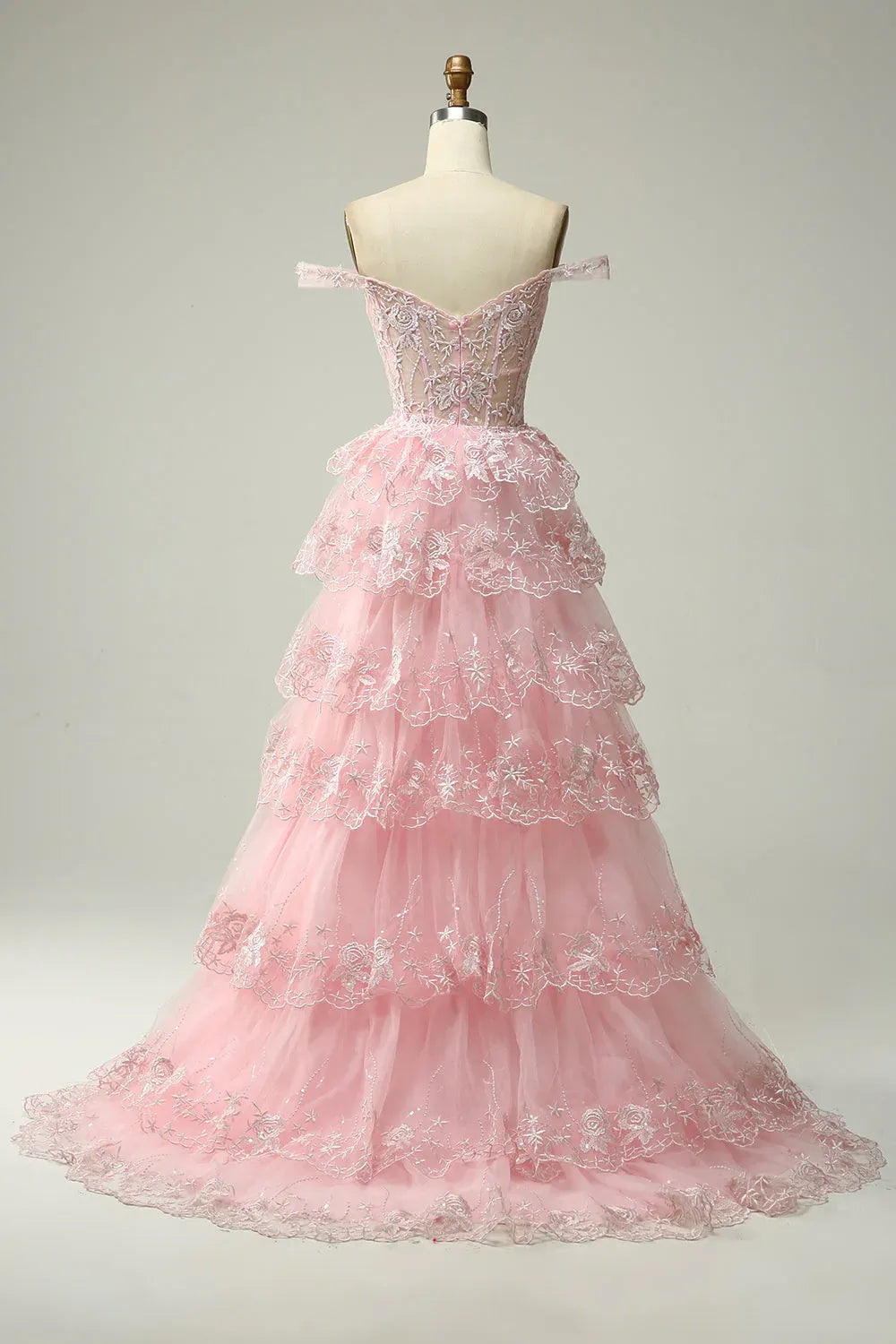 Graceful Off the Shoulder Sleeveless Princess Tiered Slit Long Prom Dress