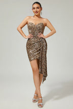 Sparkly Off the Shoulder Tight Sleeveless Leopard Print Short-Mini Homecoming Dress