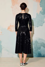 Sparkly Sheath/Column Round Neck 1/2 Sleeve Keyhole Tea-Length Prom Dress