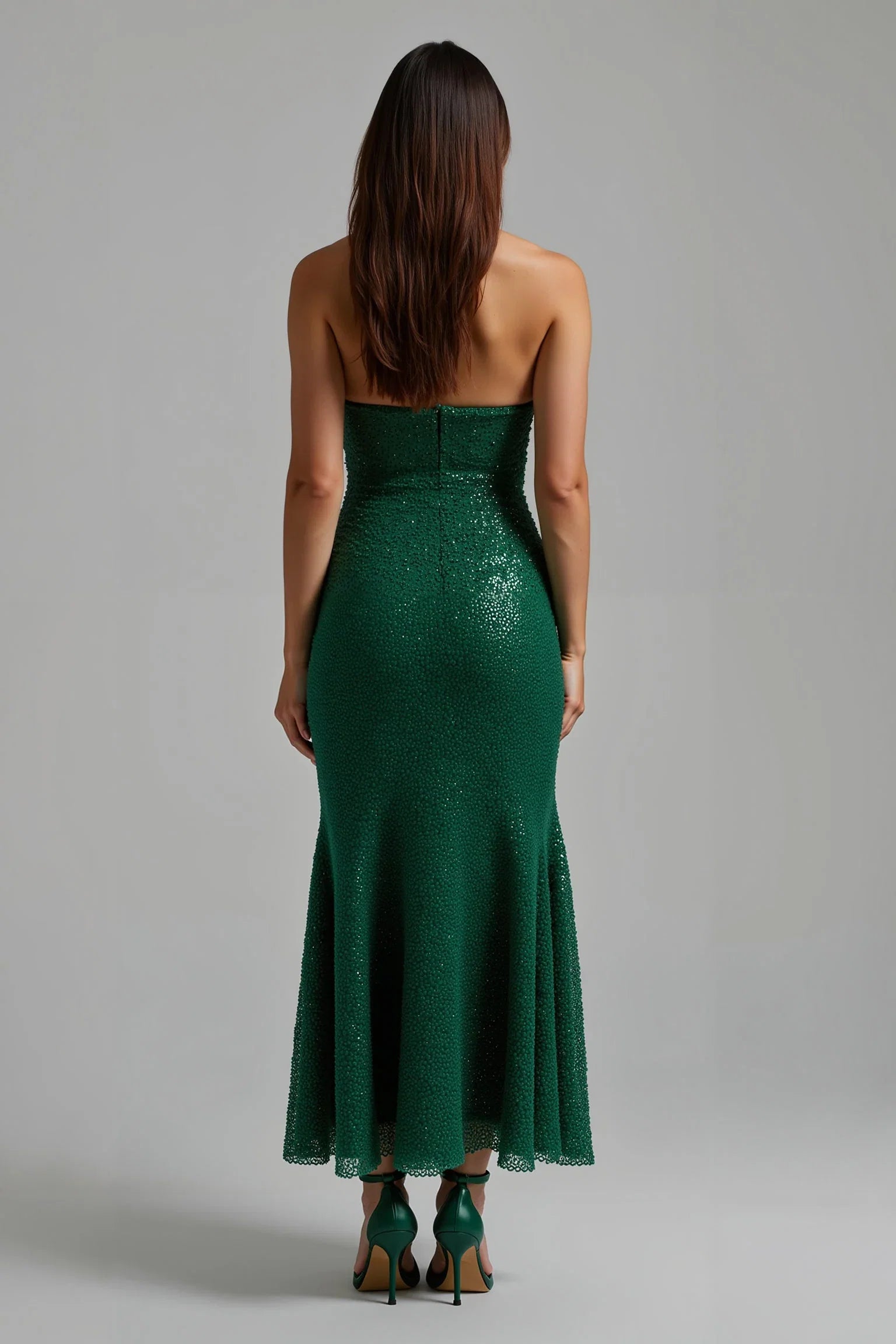 Sparkly Sheath/Column Strapless Sleeveless Sequins Ankle-Length Prom Dress