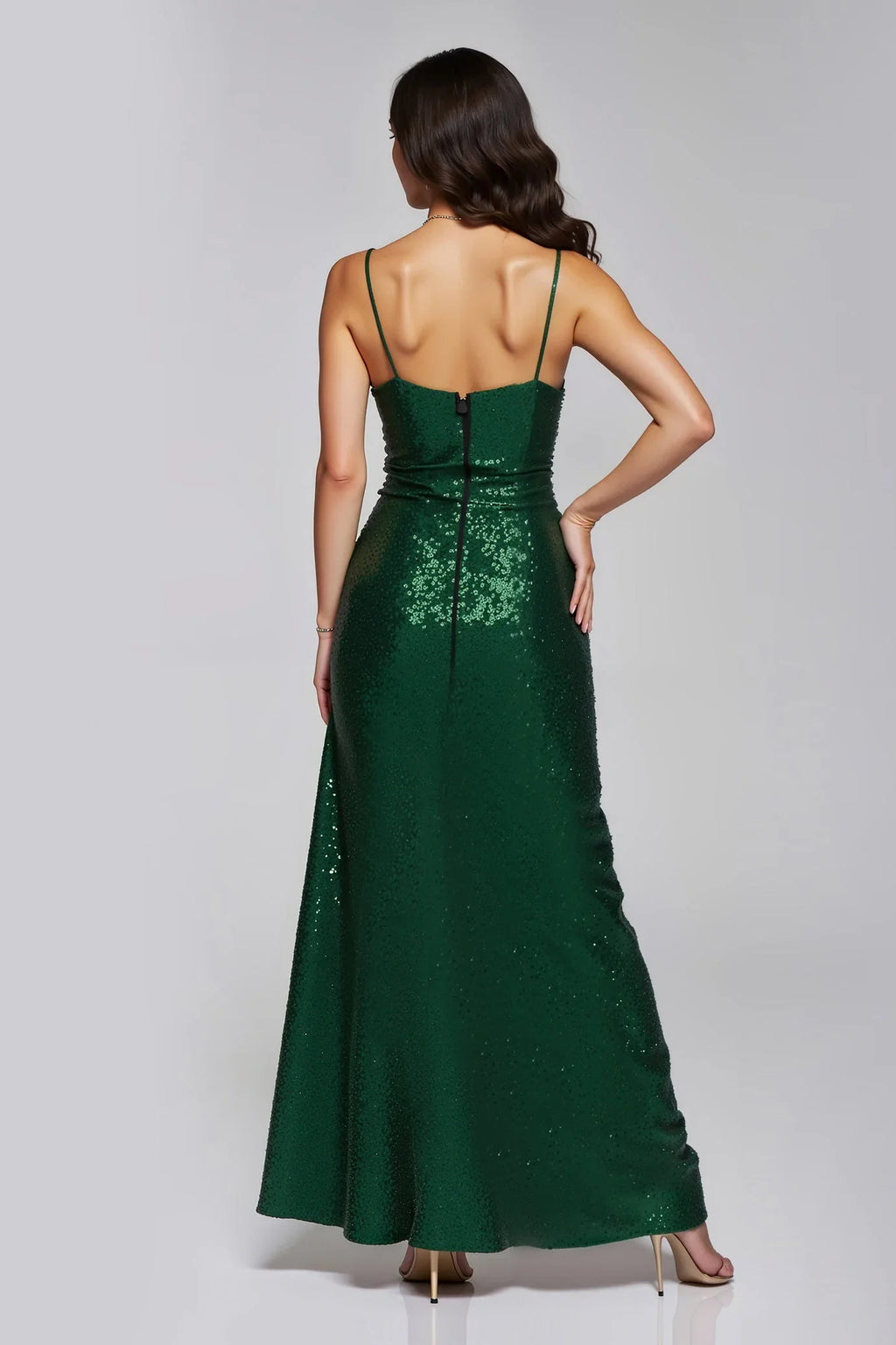 Sparkly Sheath/Column V Neck Sleeveless Sequins Floor-Length Prom Dress