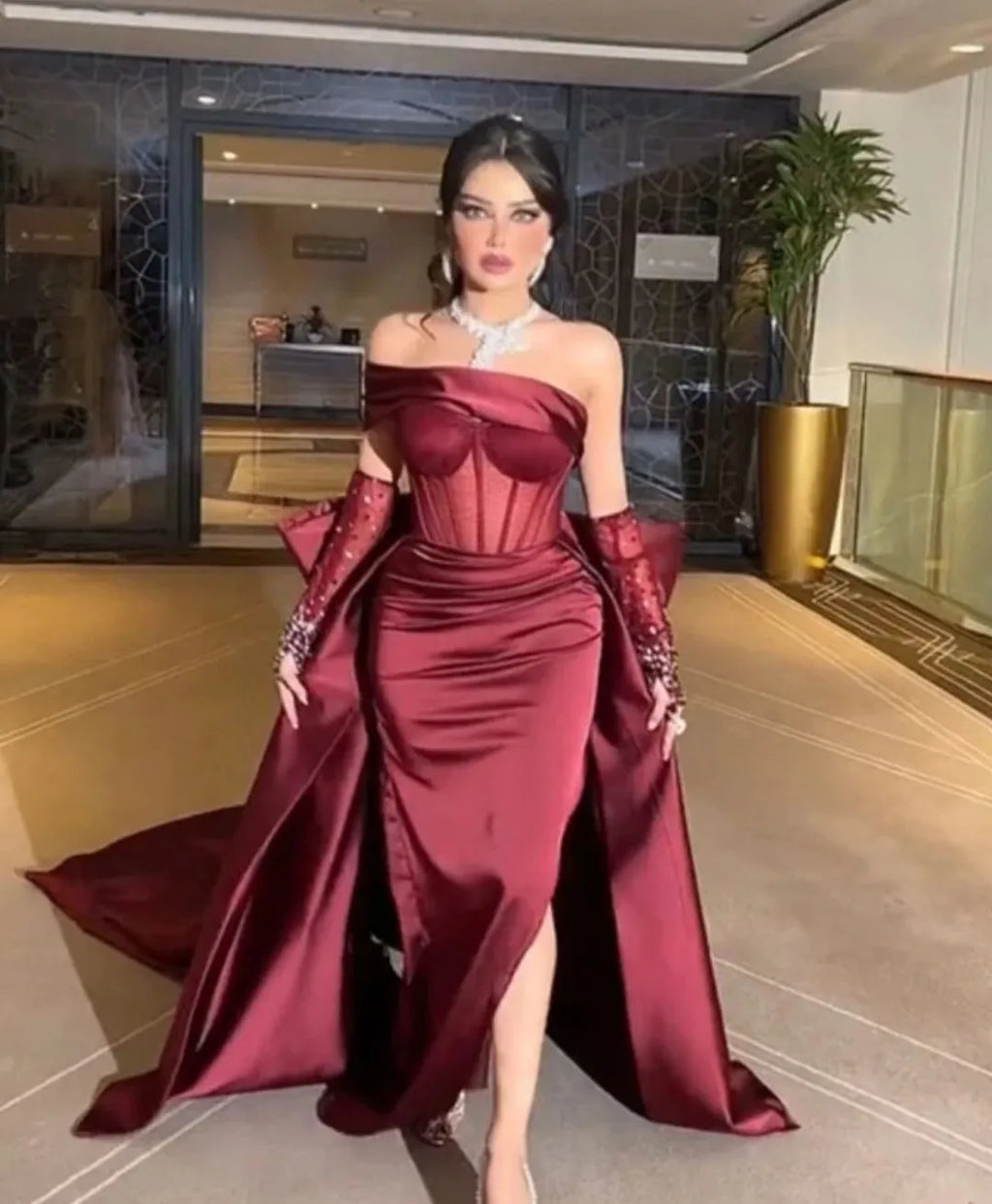 Sparkly Sheath Off-The-Shoulder Sleeveless Slit Floor-Length Prom Dress