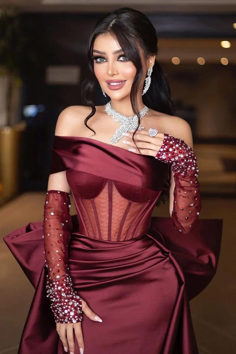 Sparkly Sheath Off-The-Shoulder Sleeveless Slit Floor-Length Prom Dress