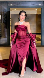 Sparkly Sheath Off-The-Shoulder Sleeveless Slit Floor-Length Prom Dress