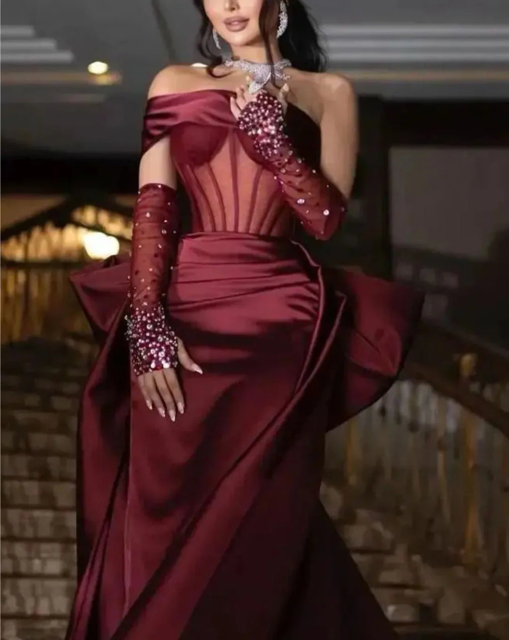 Sparkly Sheath Off-The-Shoulder Sleeveless Slit Floor-Length Prom Dress