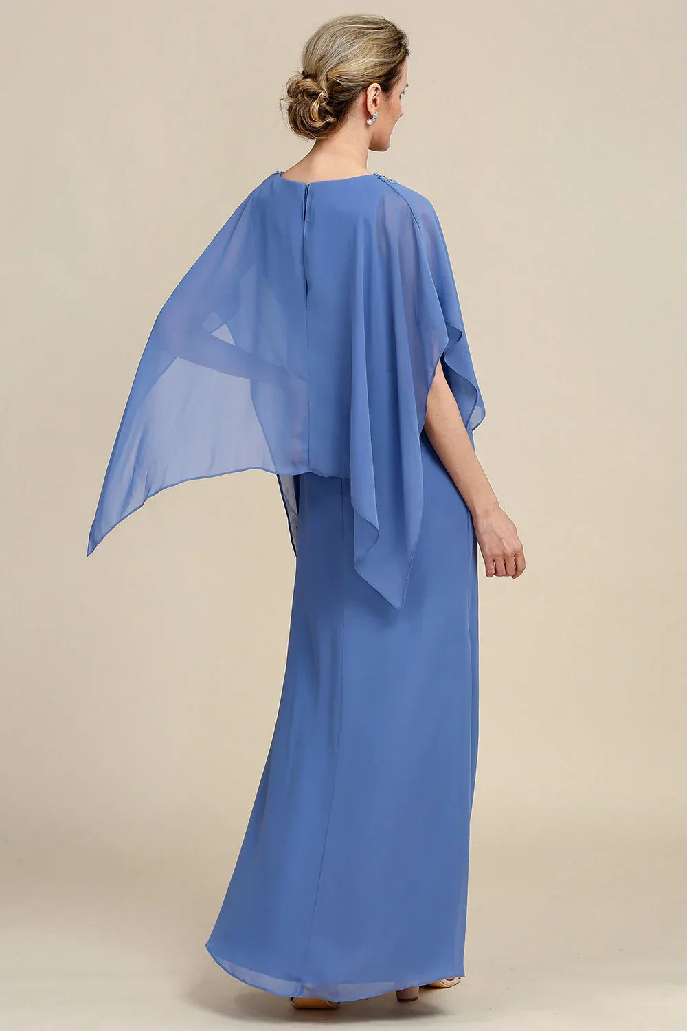 Sparkly Sheath V Neck Batwing Sleeves Solid Color Floor-Length Mother of Bride Dress