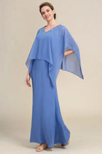 Sparkly Sheath V Neck Batwing Sleeves Solid Color Floor-Length Mother of Bride Dress