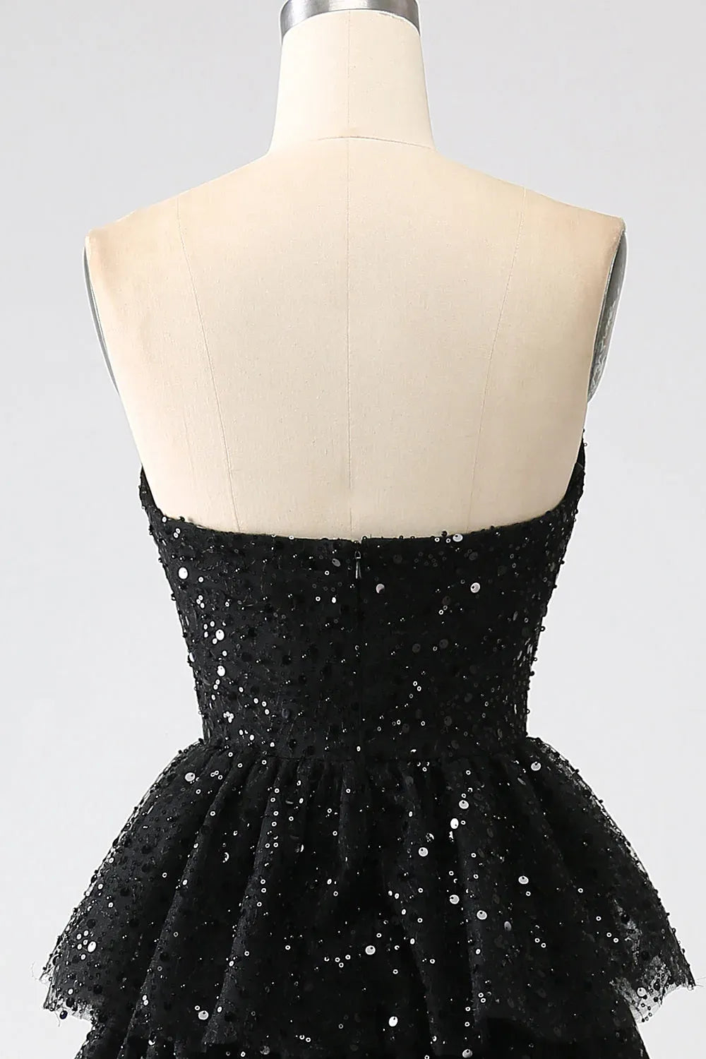 Sparkly Strapless Sleeveless A-Line Sequins Tiered Split Long Prom Dress