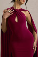 Spellbinding Mermaid Cut Out Neck Cape Sleeve Open Back Floor Length Evening Dress