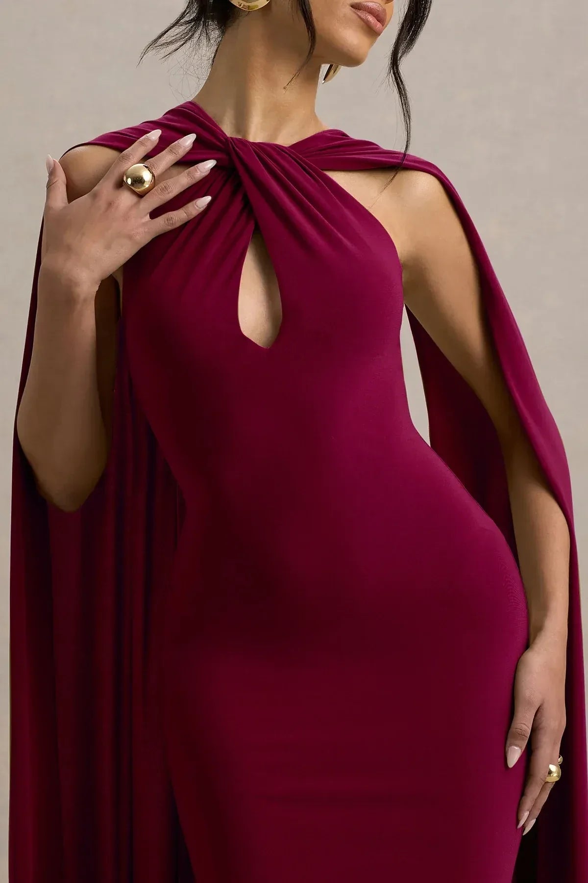 Spellbinding Mermaid Cut Out Neck Cape Sleeve Open Back Floor Length Evening Dress