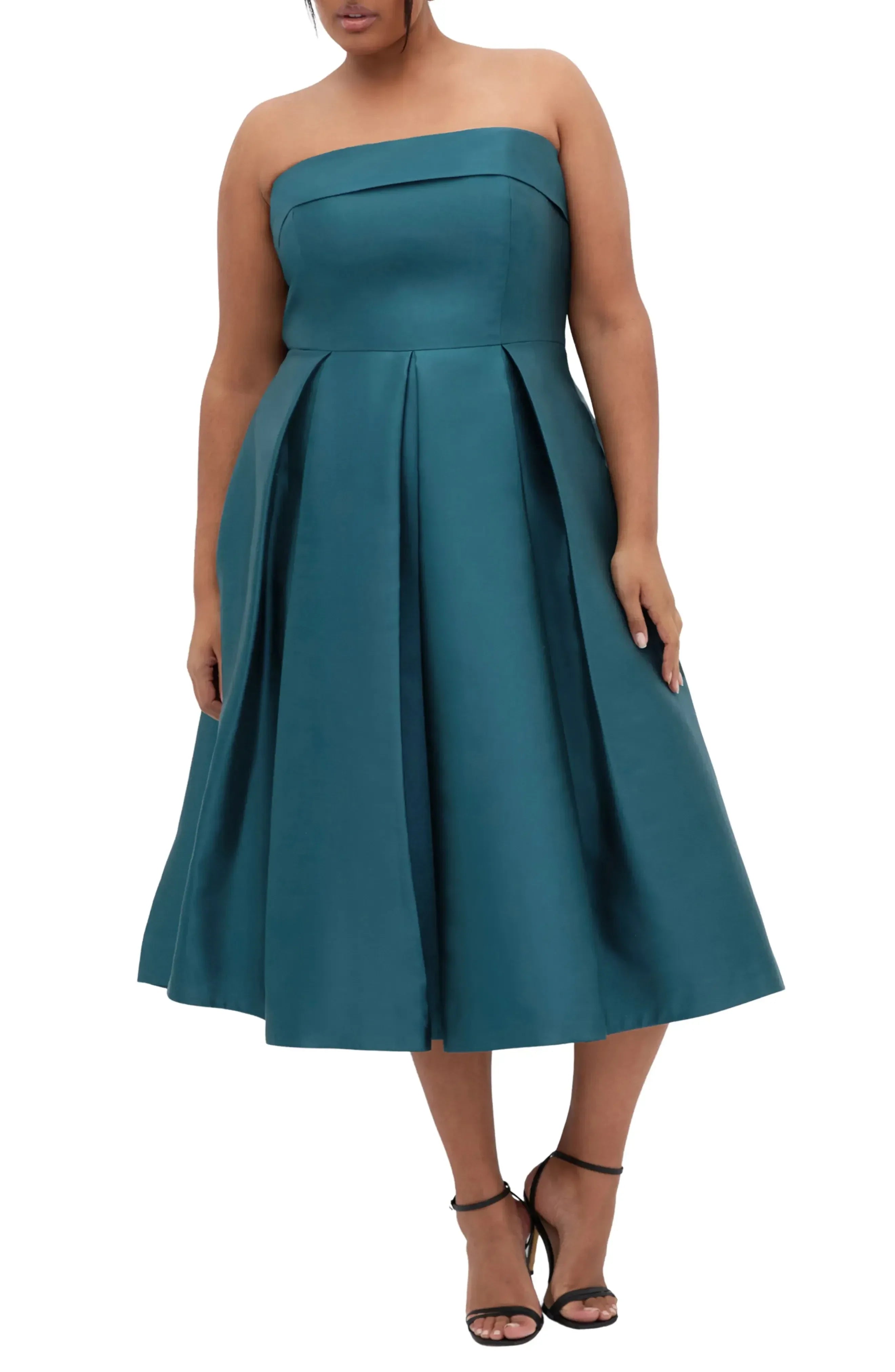 Splendid Plus Size A Line Strapless Sleeveless Zipper Back Midi Length Evening Dress