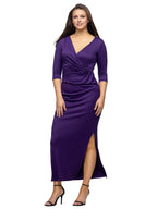 Splendid Plus Size Sheath V Neck Three Quarter Sleeve Zipper Back Floor Length Evening Dress