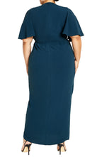 Splendid Plus Size Wrap V Neck Flutter Sleeve Zipper Back Midi Length Evening Dress