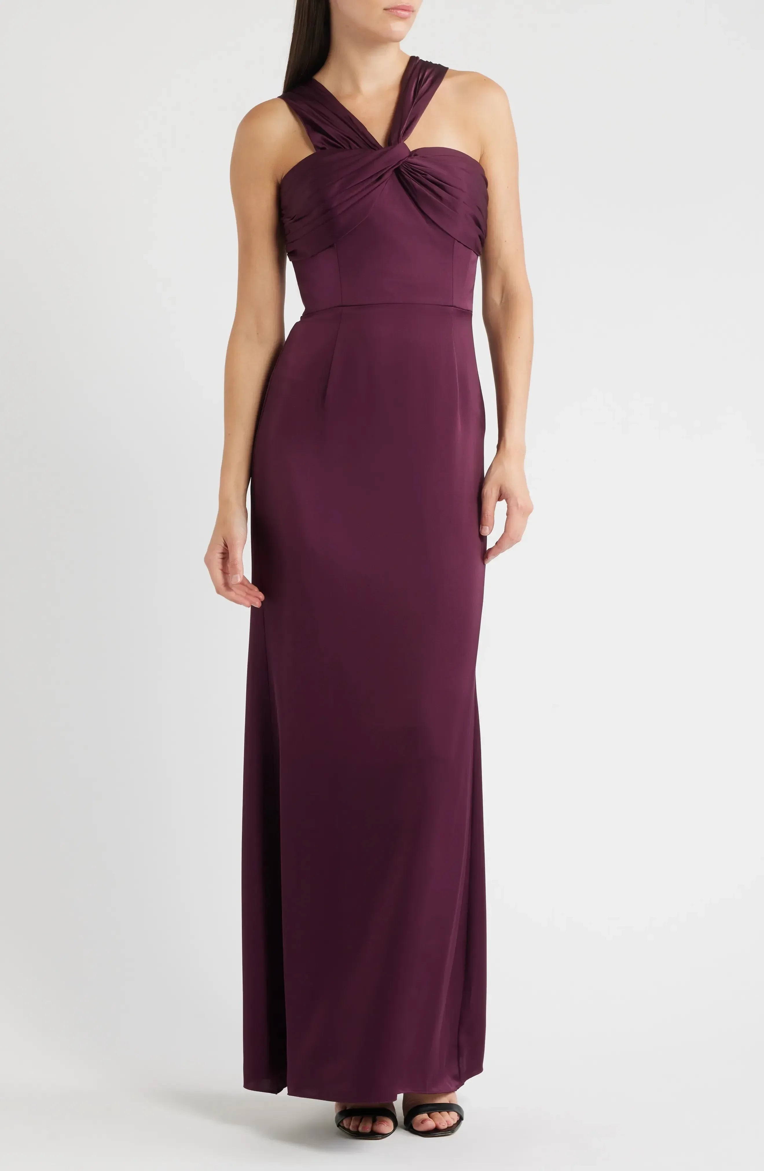Splendid Sheath Twisted Neck Sleeveless Crisscross Back Floor Length Evening Dress