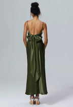 Mermaid Square Neckline Ankle Length Sleeveless Pleat Prom Dresses Spaghetti Straps Hot Sale Long Evening Dresses With Bow