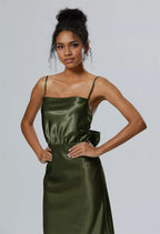 Mermaid Square Neckline Ankle Length Sleeveless Pleat Prom Dresses Spaghetti Straps Hot Sale Long Evening Dresses With Bow