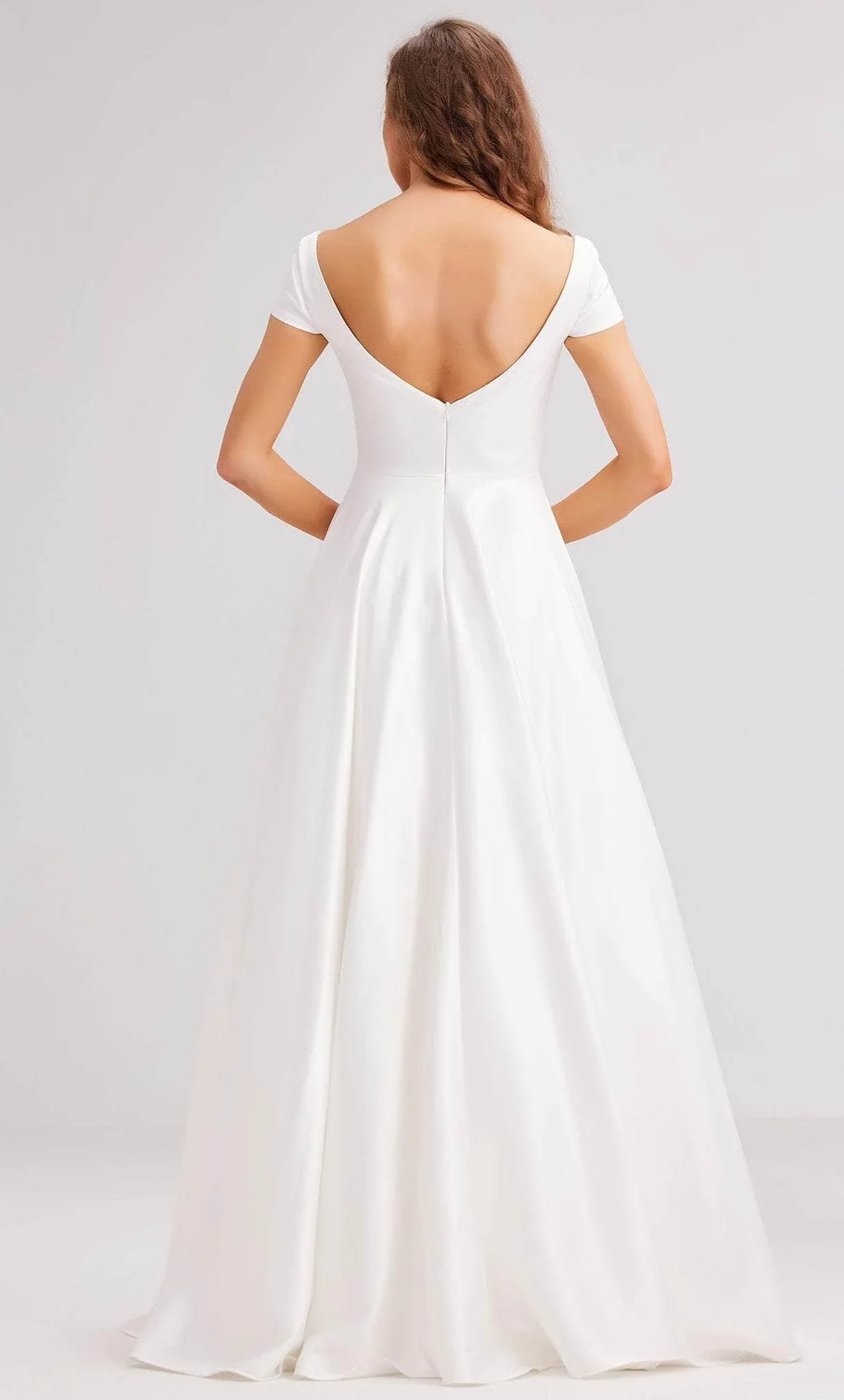 Square Short Sleeves A-Line White Trendy Off the shoulder Floor Length Prom Dress Hot Sale For Ladies