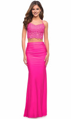 Square Sleeveless Sheath Charming Off the shoulder Two Piece Floor Length Prom Dress Hot Sale For Ladies