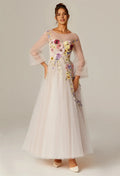 Steaming A-line U-Neck Ankle Length Long Sleeves Prom Dresses Affordable A-Line Evening Dresses