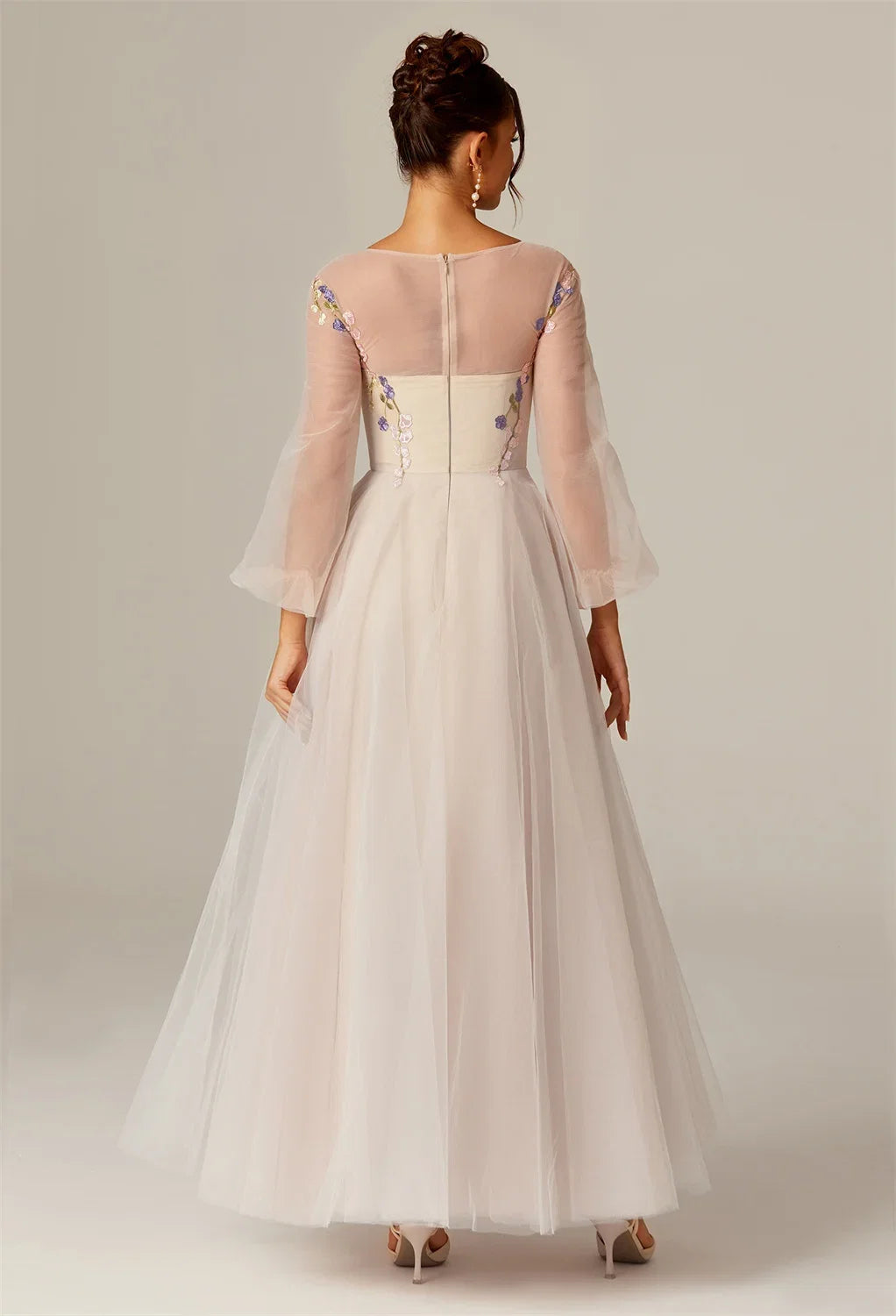 Steaming A-line U-Neck Ankle Length Long Sleeves Prom Dresses Affordable A-Line Evening Dresses