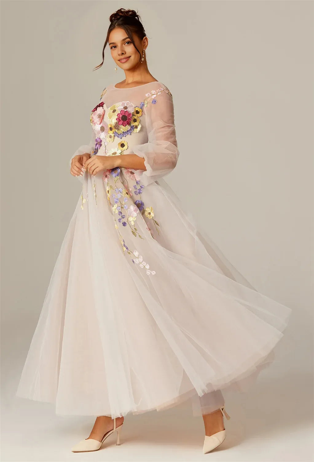 Steaming A-line U-Neck Ankle Length Long Sleeves Prom Dresses Affordable A-Line Evening Dresses