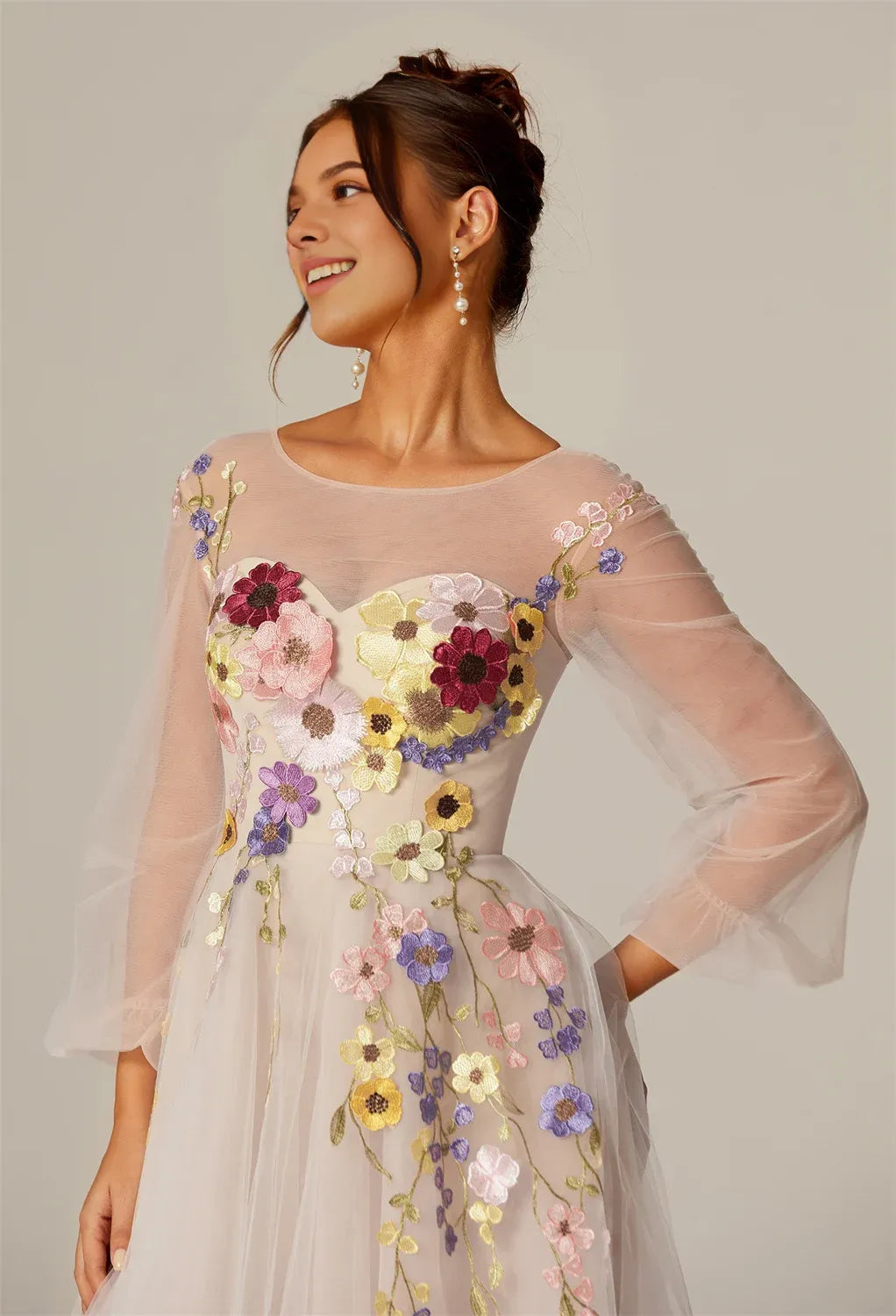 Steaming A-line U-Neck Ankle Length Long Sleeves Prom Dresses Affordable A-Line Evening Dresses