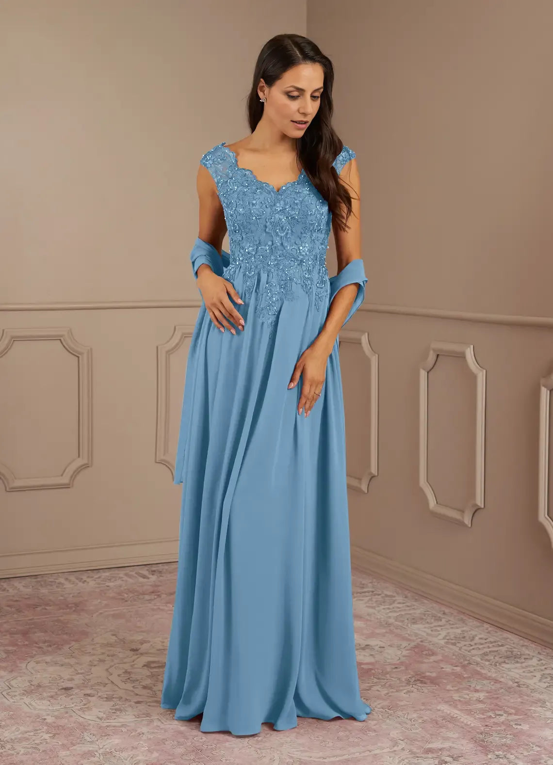 Black Dress A-Line V-Neck Sequins Maxi Dress Modern Cap Sleeves V Back Mother of the Bride Dress