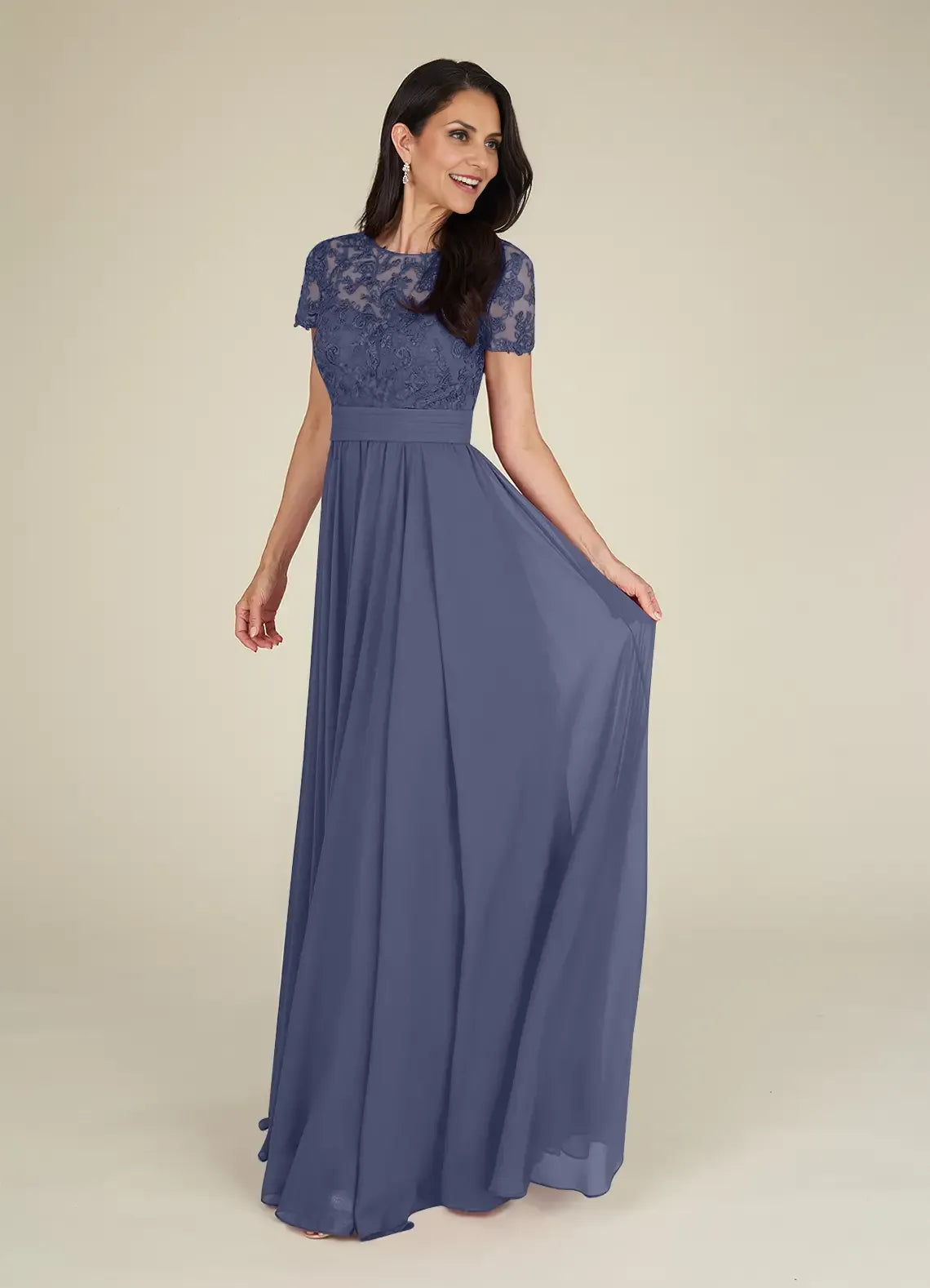 Dress Fashion Stormy A-Line Dress Floor-Length Short Sleeve Scoop Neck Pleated Mother of the Bride Dress