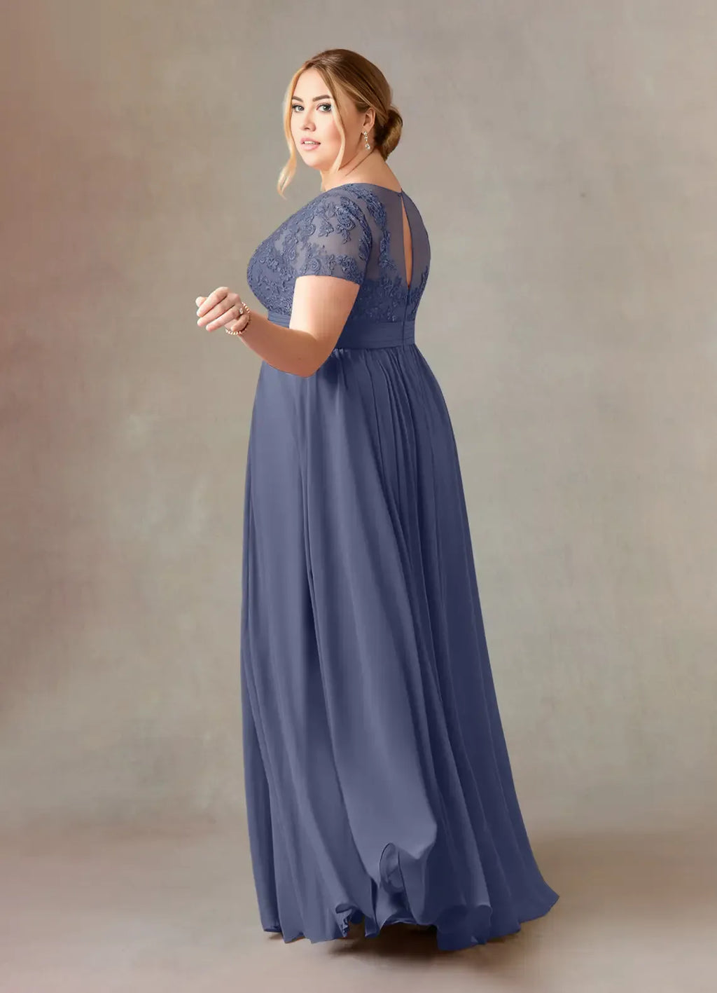 Dress Fashion Stormy A-Line Dress Floor-Length Short Sleeve Scoop Neck Pleated Plus Size Mother of the Bride Dress
