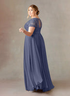 Dress Fashion Stormy A-Line Dress Floor-Length Short Sleeve Scoop Neck Pleated Plus Size Mother of the Bride Dress