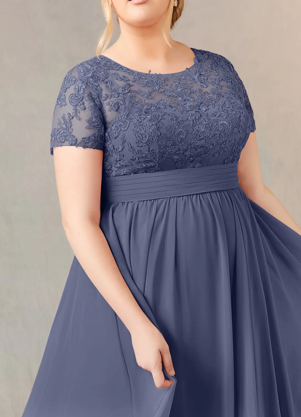 Dress Fashion Stormy A-Line Dress Floor-Length Short Sleeve Scoop Neck Pleated Plus Size Mother of the Bride Dress