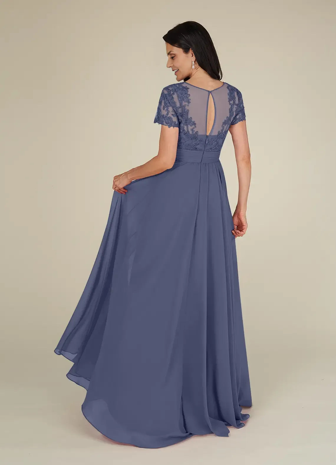 Dress Fashion Stormy A-Line Dress Floor-Length Short Sleeve Scoop Neck Pleated Mother of the Bride Dress