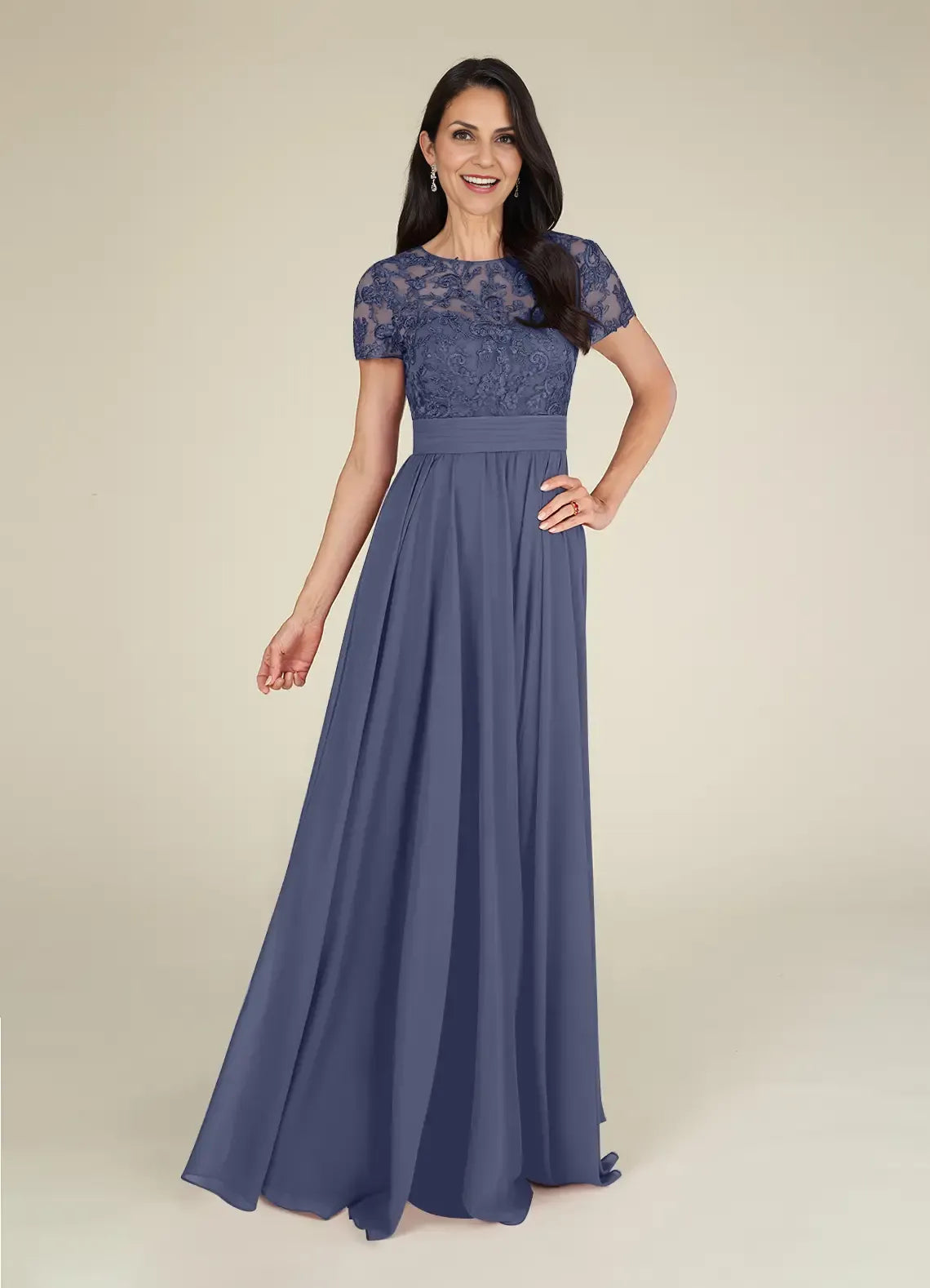 Dress Fashion Stormy A-Line Dress Floor-Length Short Sleeve Scoop Neck Pleated Mother of the Bride Dress