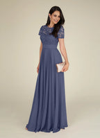 Dress Fashion Stormy A-Line Dress Floor-Length Short Sleeve Scoop Neck Pleated Mother of the Bride Dress