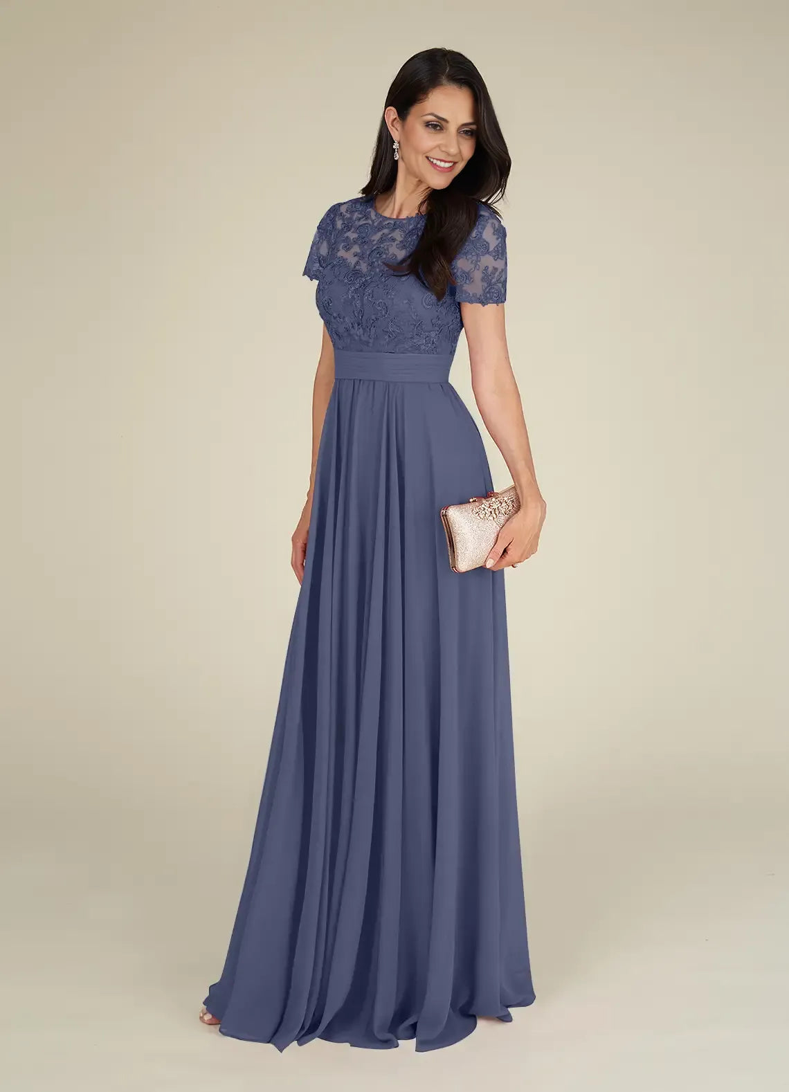 Dress Fashion Stormy A-Line Dress Floor-Length Short Sleeve Scoop Neck Pleated Mother of the Bride Dress