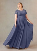 Dress Fashion Stormy A-Line Dress Floor-Length Short Sleeve Scoop Neck Pleated Plus Size Mother of the Bride Dress