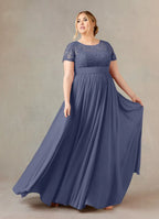 Dress Fashion Stormy A-Line Dress Floor-Length Short Sleeve Scoop Neck Pleated Plus Size Mother of the Bride Dress