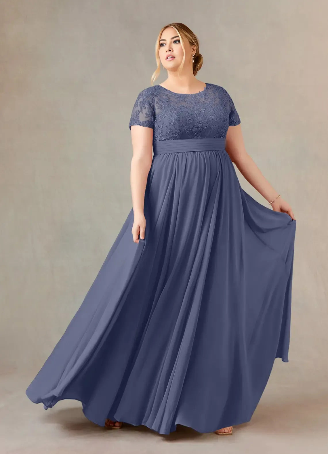 Dress Fashion Stormy A-Line Dress Floor-Length Short Sleeve Scoop Neck Pleated Plus Size Mother of the Bride Dress
