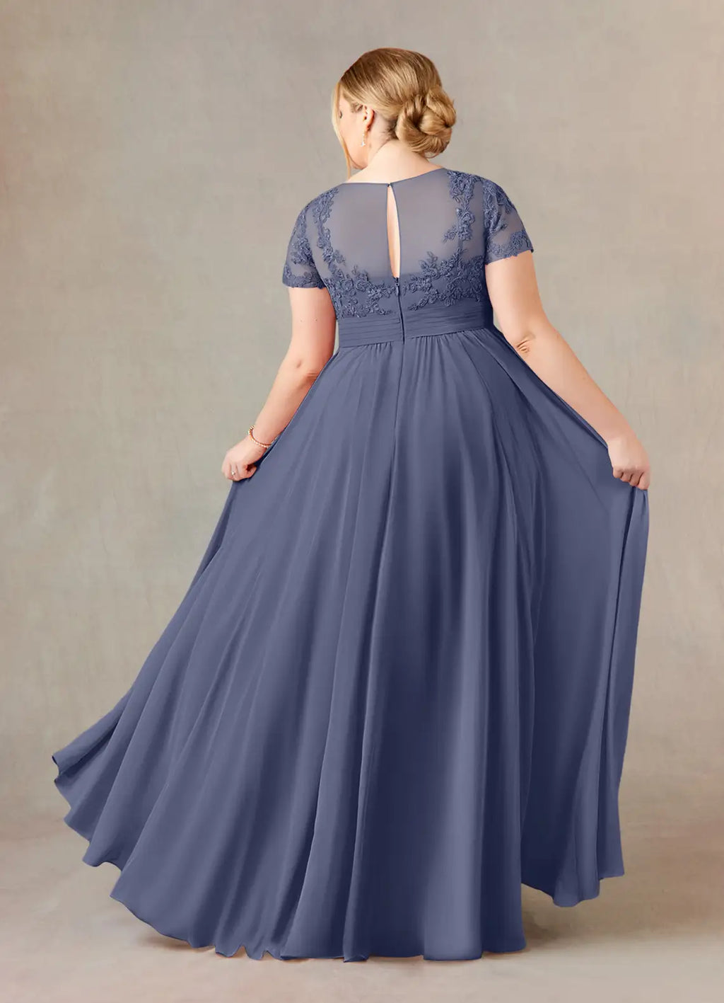 Dress Fashion Stormy A-Line Dress Floor-Length Short Sleeve Scoop Neck Pleated Plus Size Mother of the Bride Dress