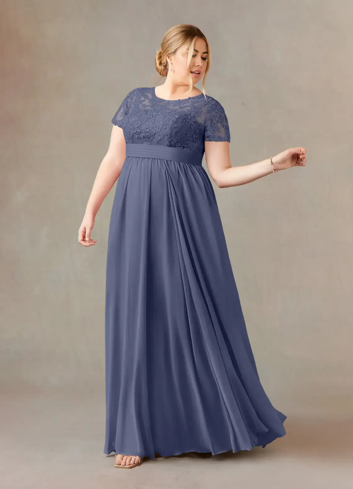 Dress Fashion Stormy A-Line Dress Floor-Length Short Sleeve Scoop Neck Pleated Plus Size Mother of the Bride Dress