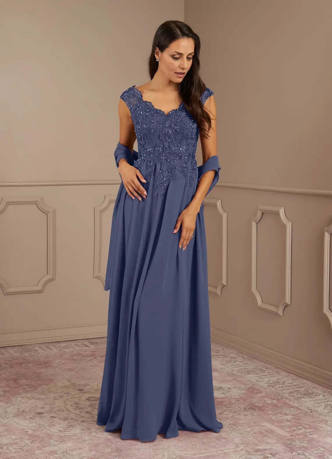 Black Dress A-Line V-Neck Sequins Maxi Dress Modern Cap Sleeves V Back Mother of the Bride Dress
