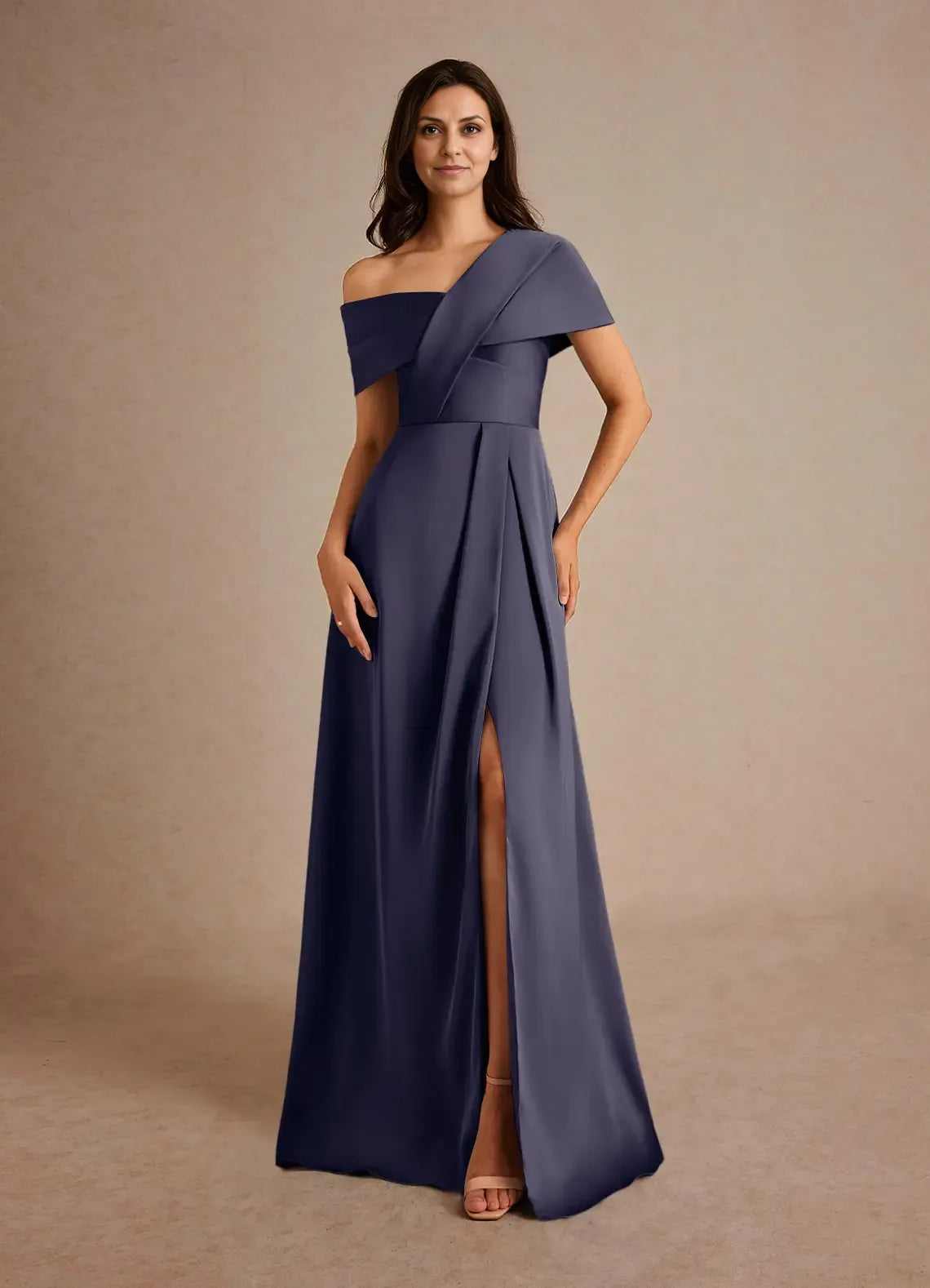 Dress Champagne A-Line Pleated Maxi Dress Elegant Off the Shoulder Slit Mother of the Bride Dress