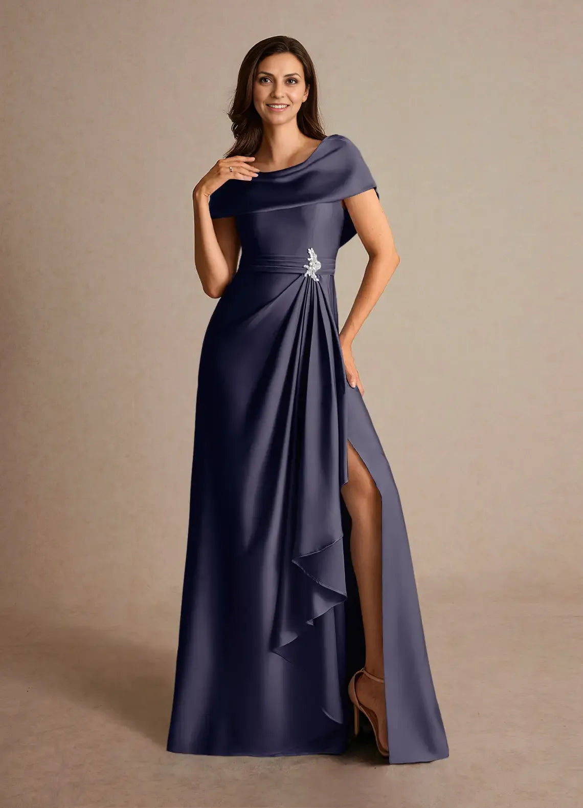 Dress Dusty Sage A-Line Pleated Maxi Dress Fashion Cap Sleeves Cowl Back Mother of the Bride Dress