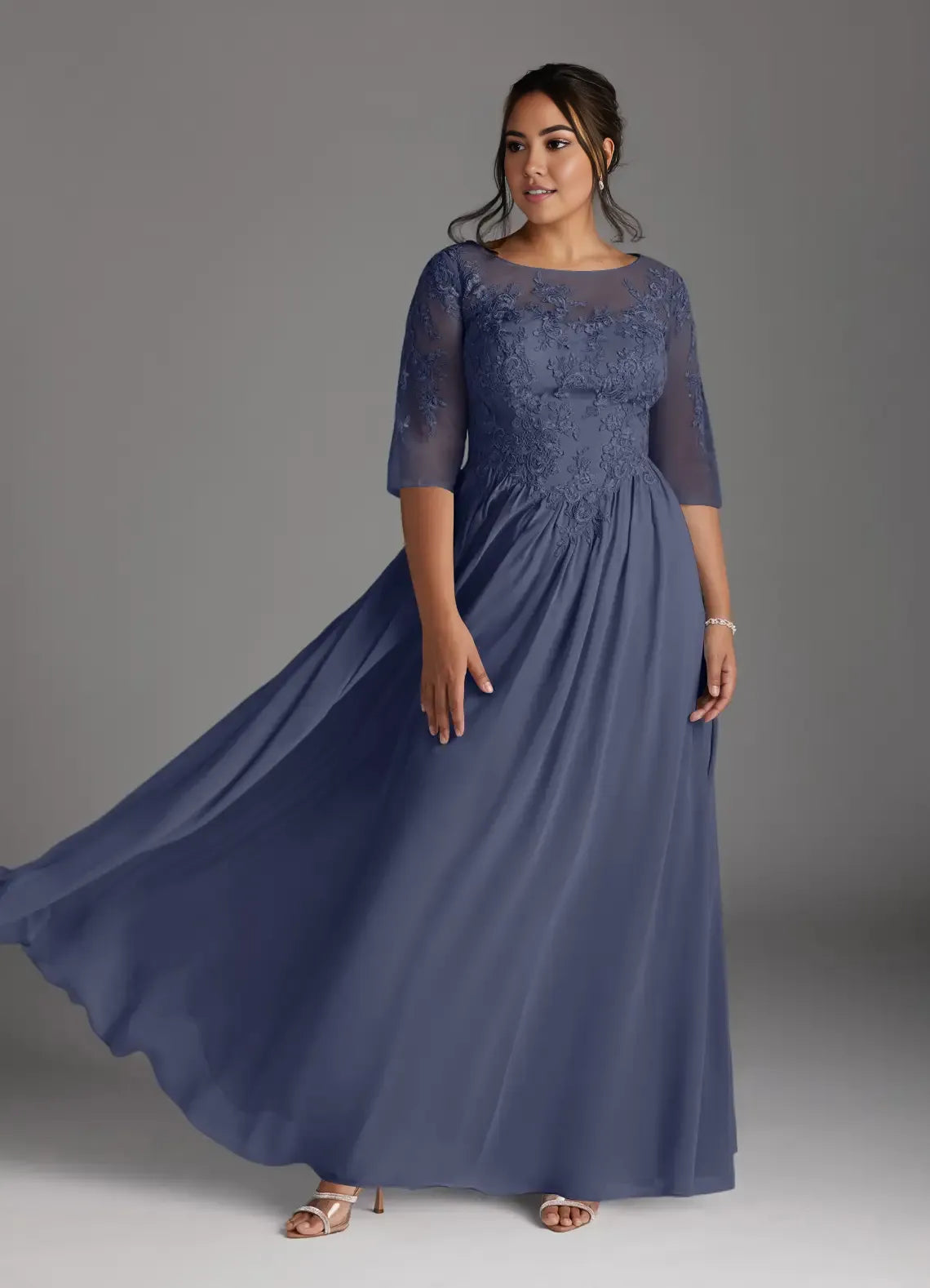 Plum Dress Scoop A-Line Mother Of The Bride Evening Dress Fashion Three-Quarter Sleeve Back Zip Plus Size Mother Of The Groom Dresses